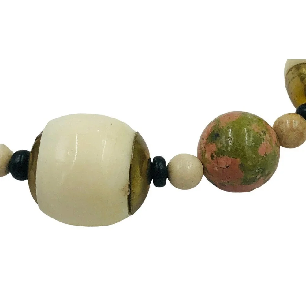 Unakite Jasper Agate Gold Collar Boho Gemstone Necklace Jewelry